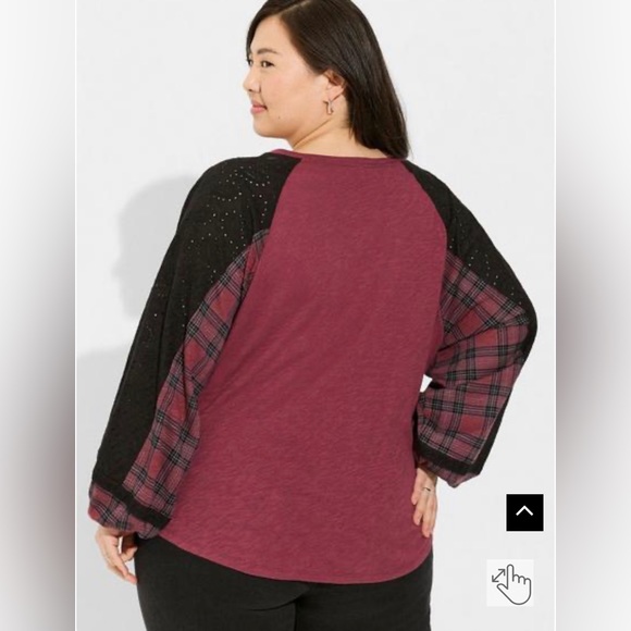 NWT Cotton Modal Slub Crew Neck Raglan Eyelet Inset Print Mix Top, Size 00 - Picture 3 of 3